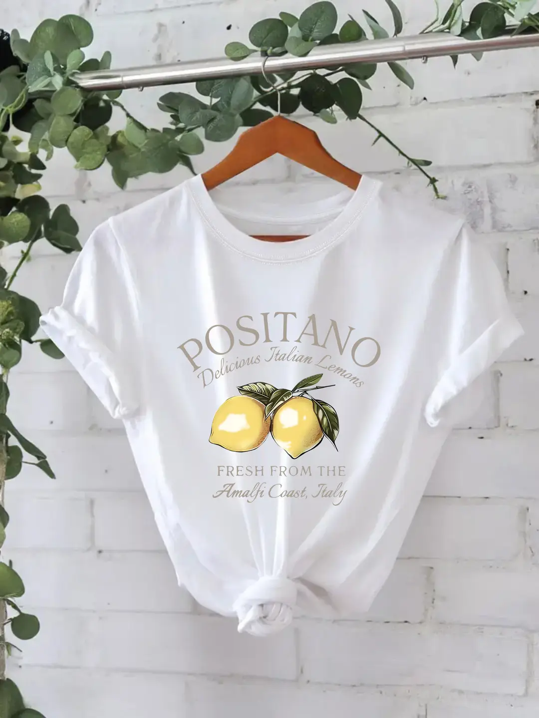 Women Cotton Positano Lemon Print T-Shirt Summer Light Yellow