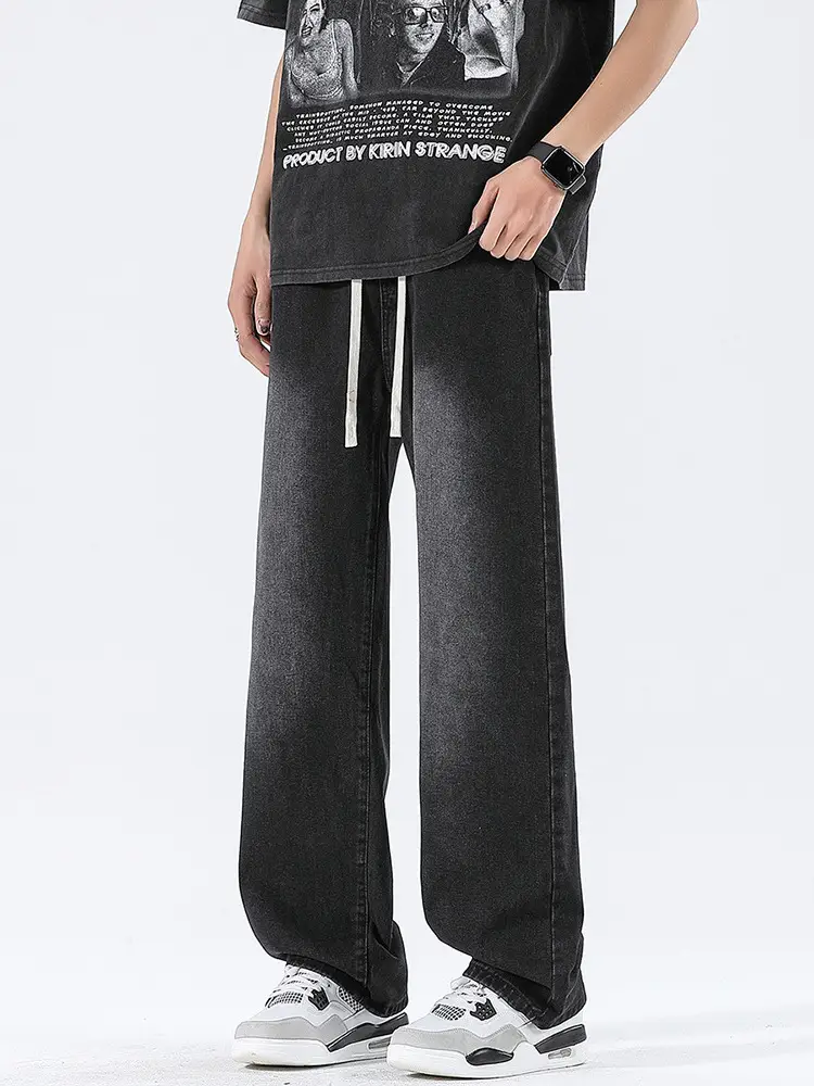 Wide Leg Jeans Blue Wash Drawstring Waist 2025