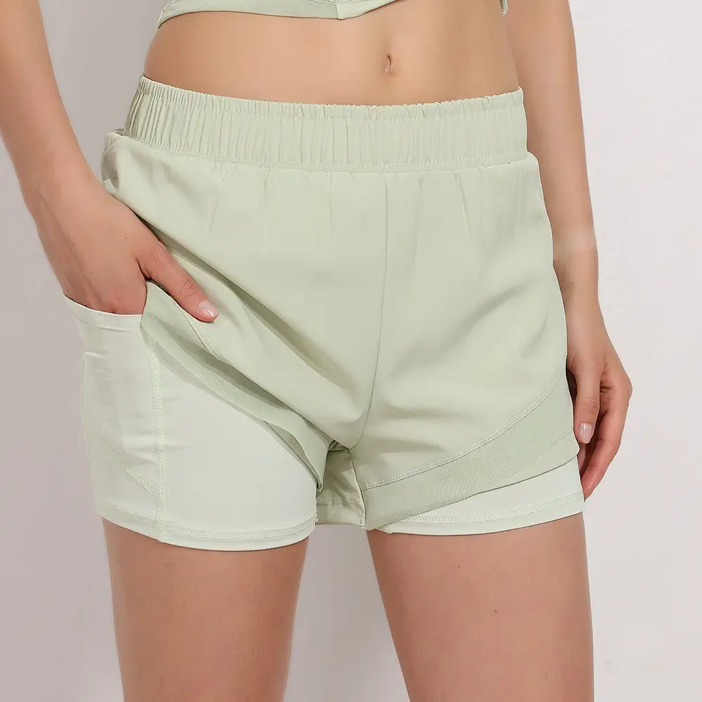 Women Fake Two-Piece Sports Shorts Loose Breathable Summer