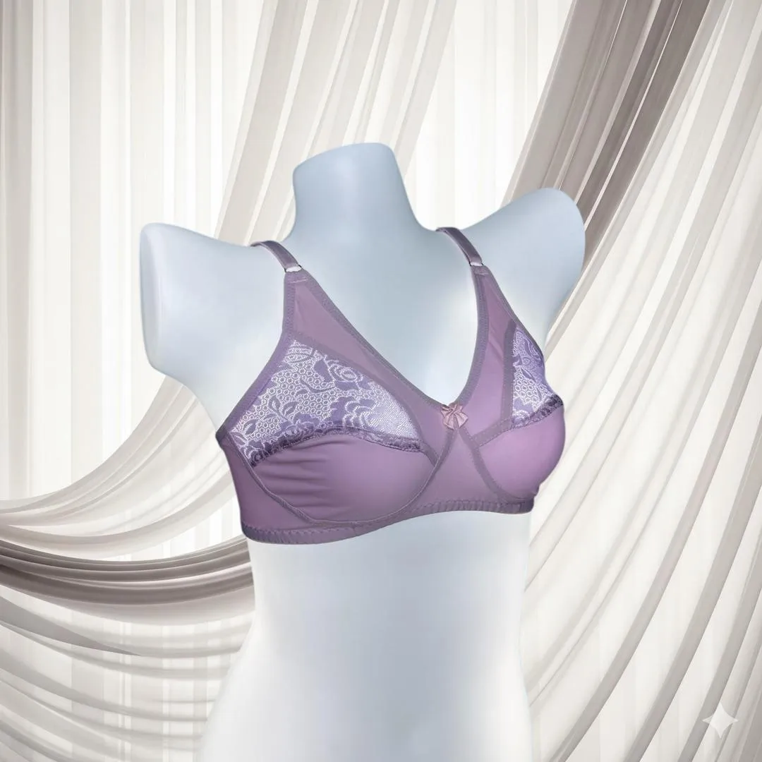 Purple Lace Bra for Women, Half Cup, Breathable, Sizes 32-42