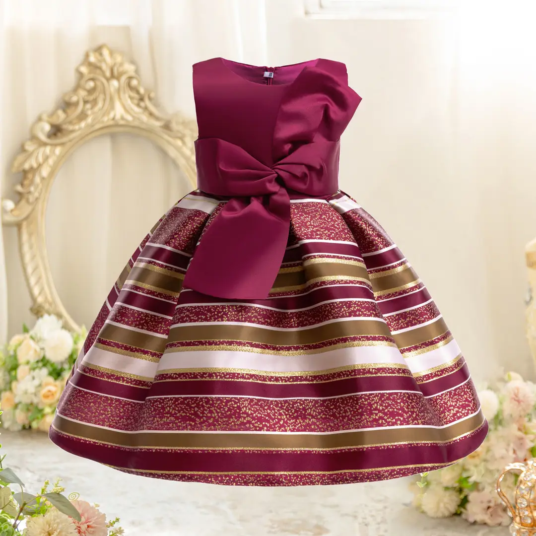 Princess Striped Bow Dress for Girls Blue Gold