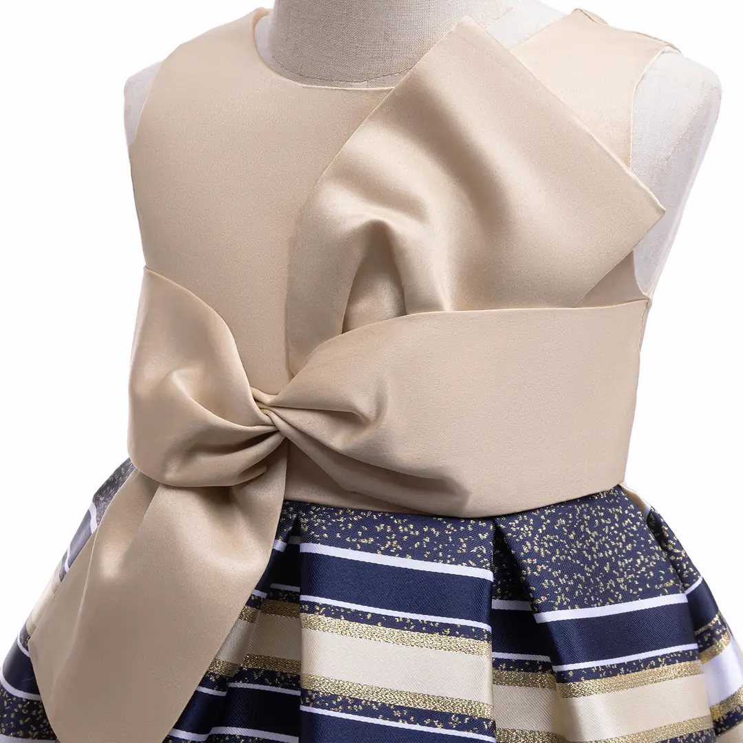 Princess Striped Bow Dress for Girls Blue Gold