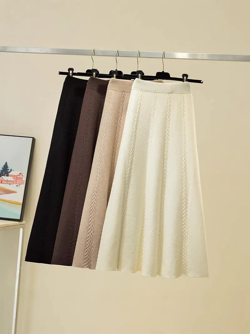 Women Knitted A-Line Skirt Winter Wool High Waist Loose Fit