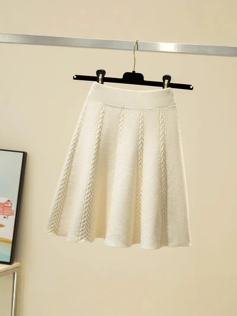 Women Knitted A-Line Skirt Winter Wool High Waist Loose Fit