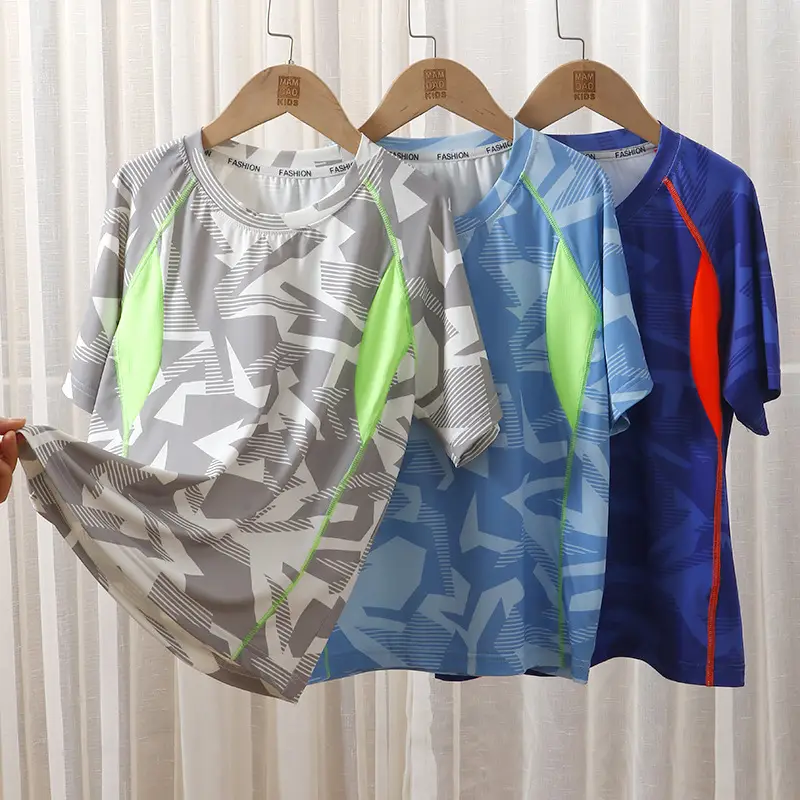 Kids Ice Mesh Short Sleeve T-Shirt Summer Cool Dry Grey
