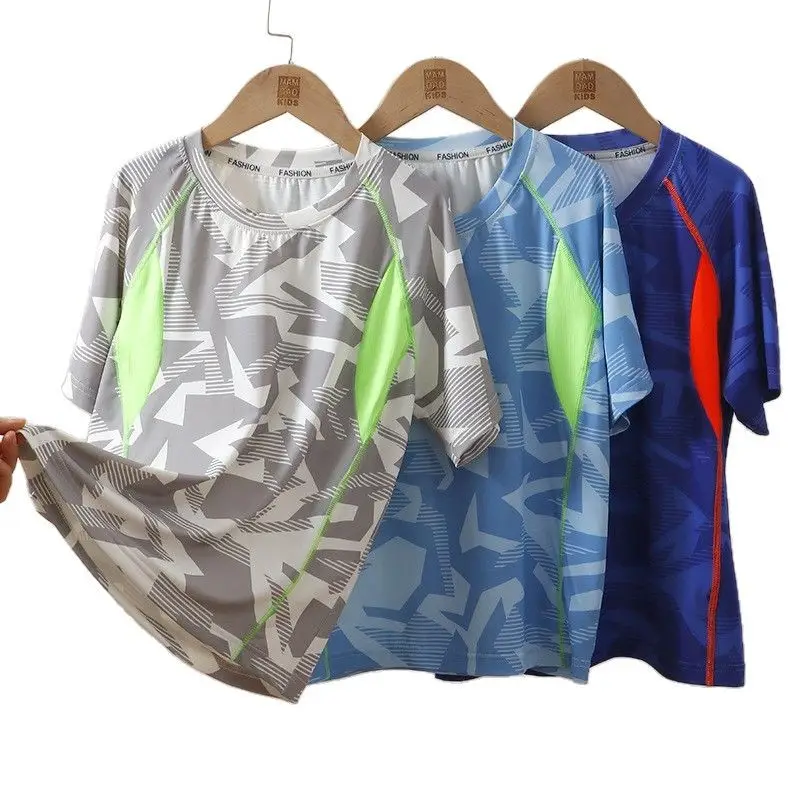 Kids Ice Mesh Short Sleeve T-Shirt Summer Cool Dry Grey