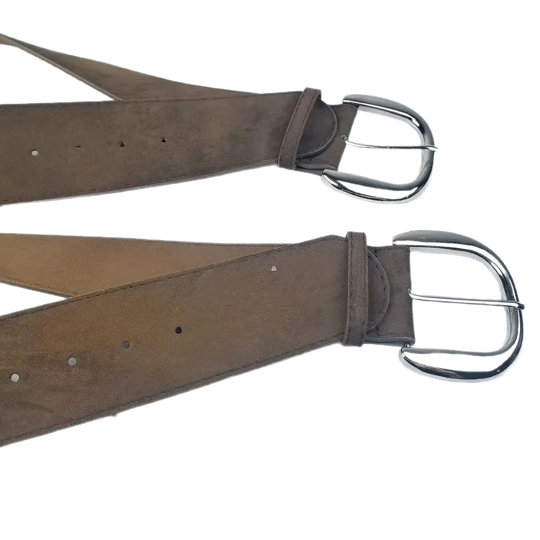 Women Suede Wide Belt Brown Retro Pin Buckle