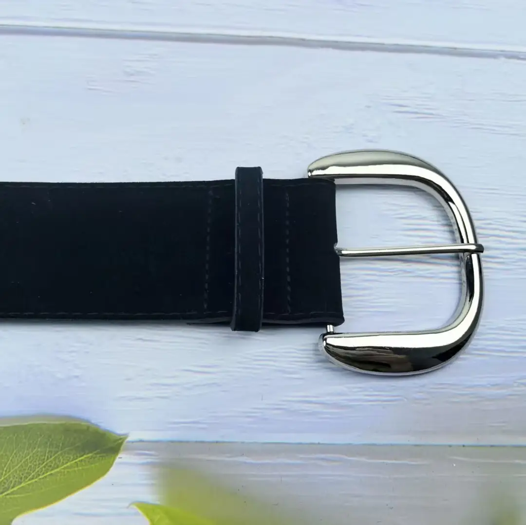 Women Suede Wide Belt Brown Retro Pin Buckle