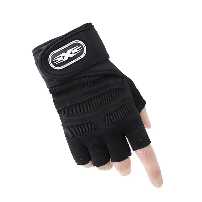 Black Half-Finger Fitness Gloves for Gym & Outdoor Use