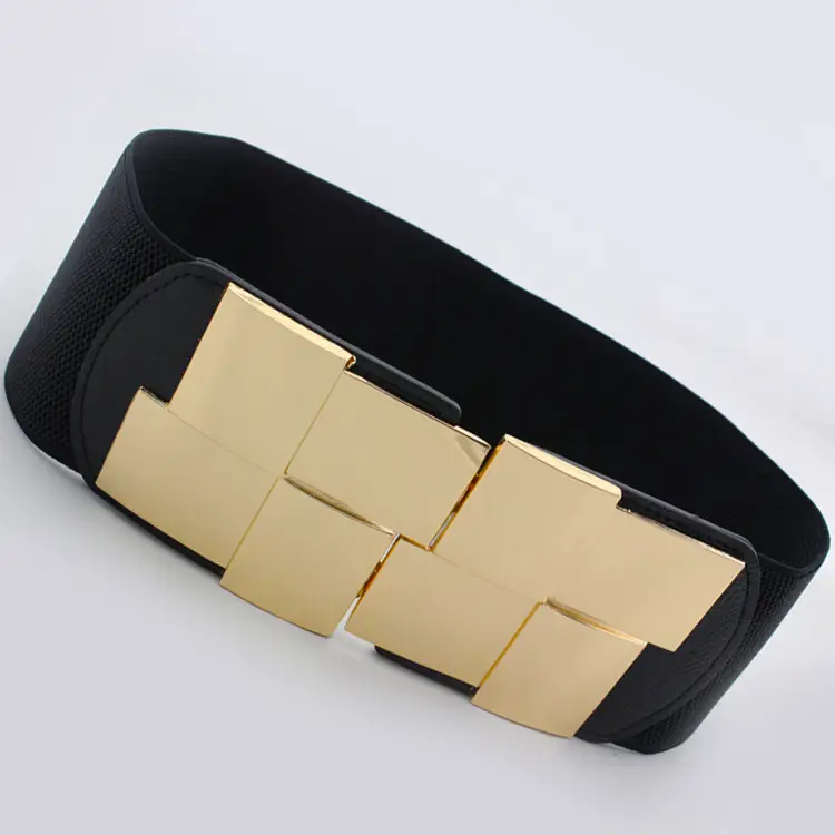 Women Geometric Metal Buckle Waist Belt Red Black