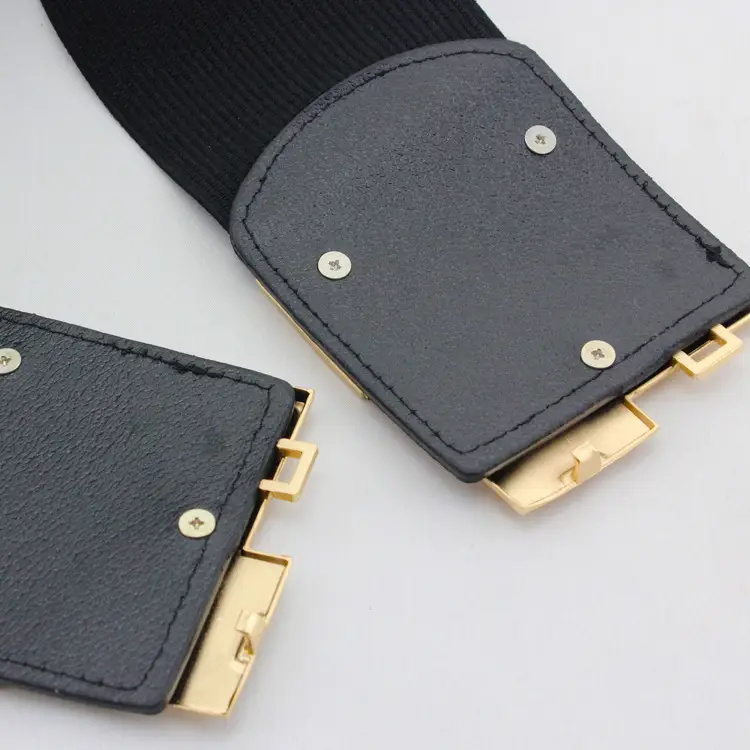 Women Geometric Metal Buckle Waist Belt Red Black