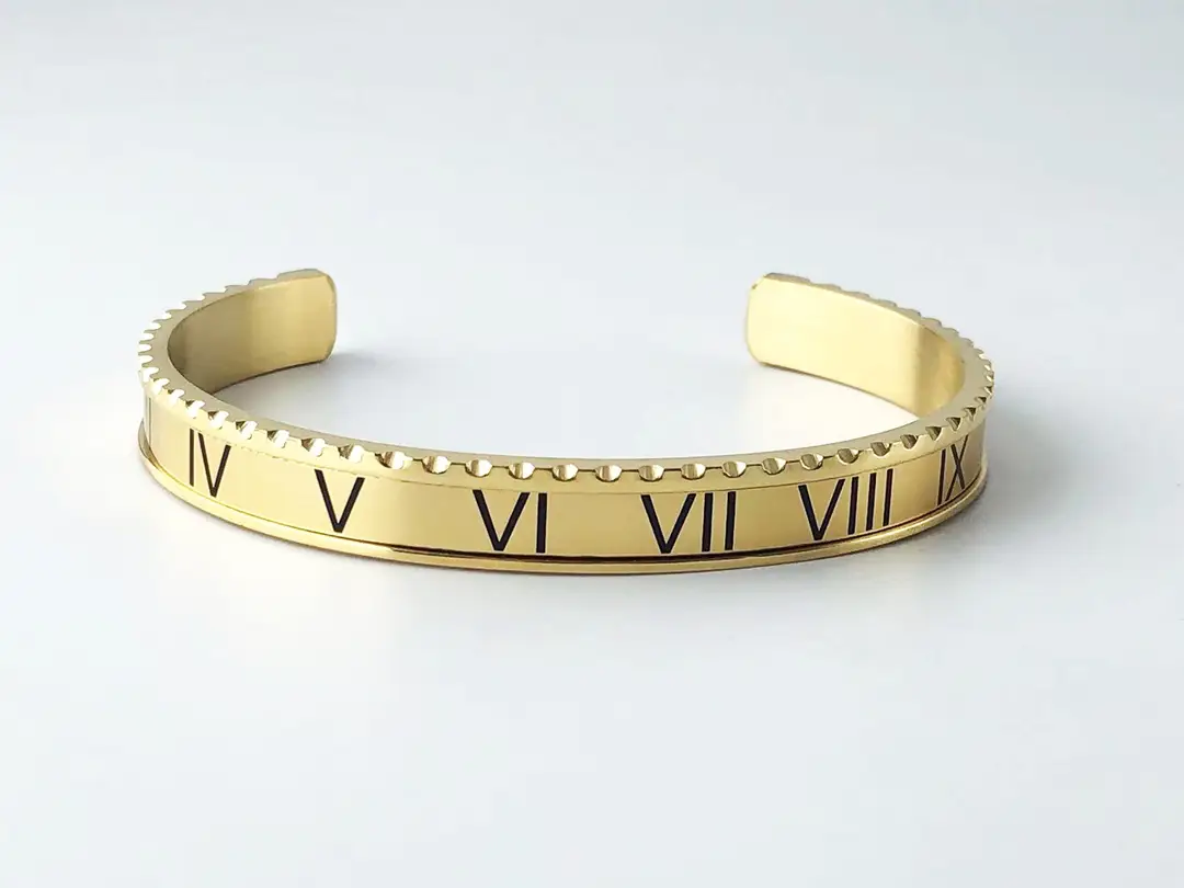 Adjustable C-Bracelets with Roman Numeral Design
