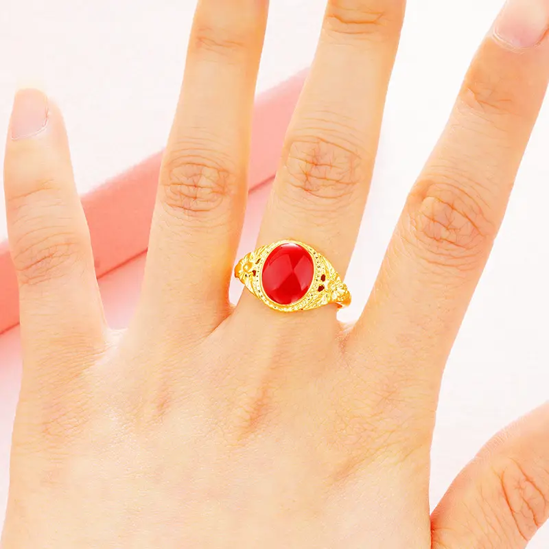 Red Green Fire Gold Open Closed Drop Egg Ring Women