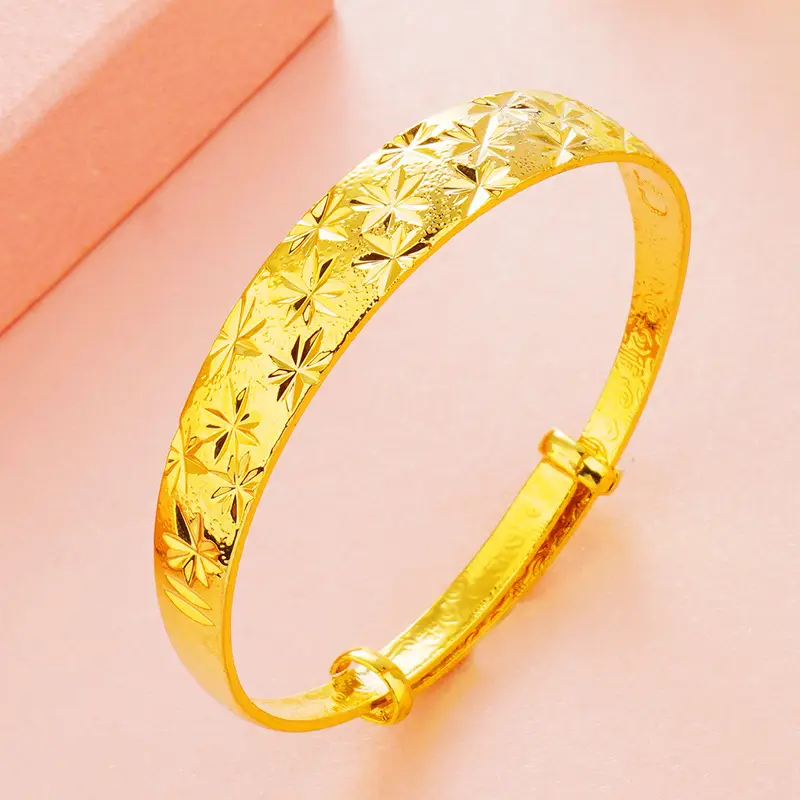 Gold Push-Pull Bracelet with Floral Engraving
