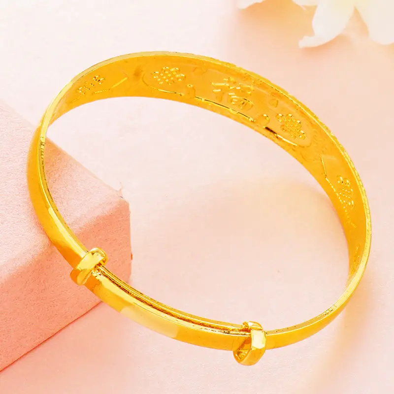 Gold Push-Pull Bracelet with Floral Engraving