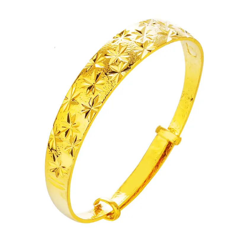 Gold Push-Pull Bracelet with Floral Engraving