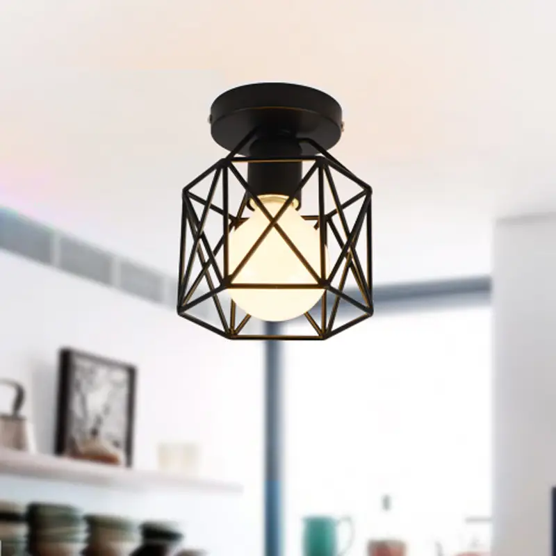 Modern Geometric Ceiling Lamp Black Wrought Iron LED