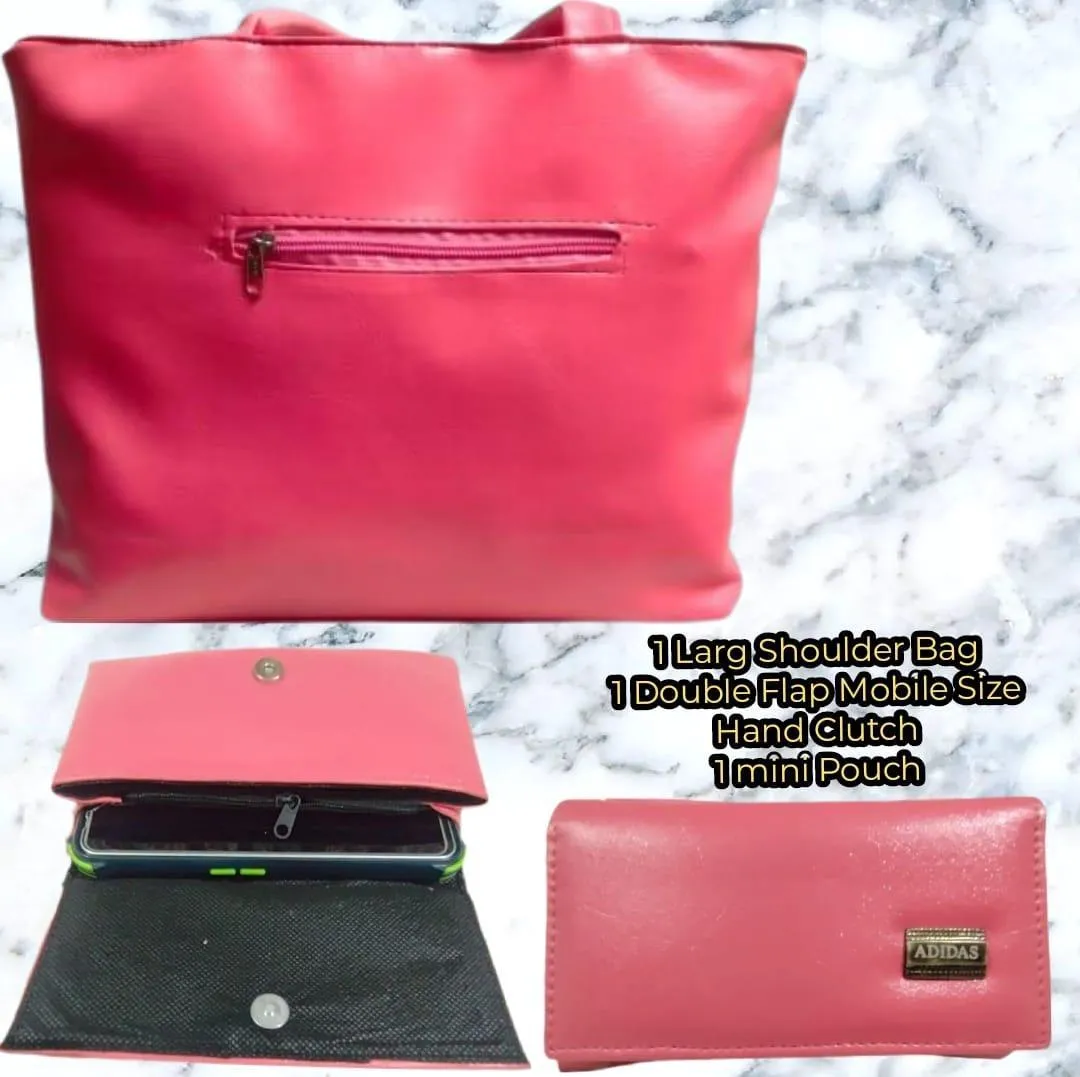 Pink 3-Piece PU Leather Handbag Set for Women