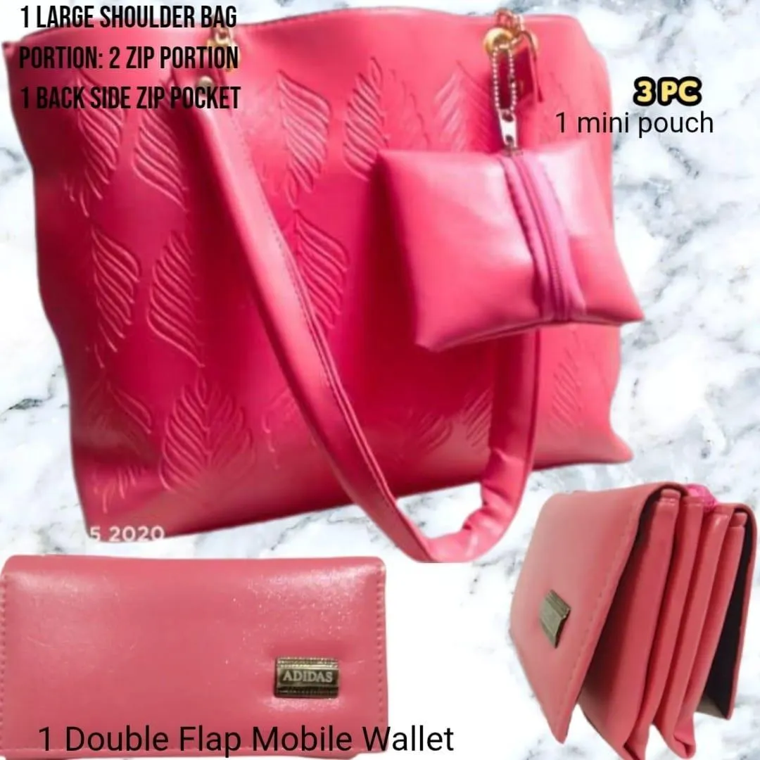 Pink 3-Piece PU Leather Handbag Set for Women