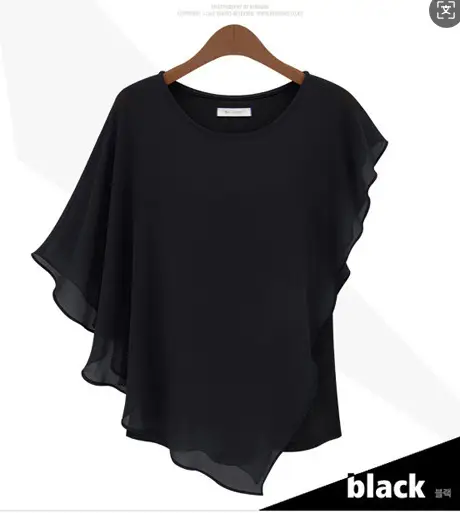 Women Chiffon Ruffled Batwing Top Blue