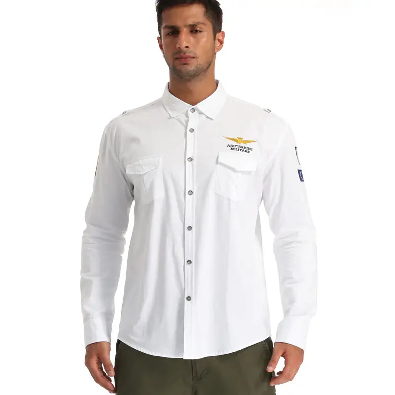Men Flight Long Sleeve Casual Shirt Navy Plus Size
