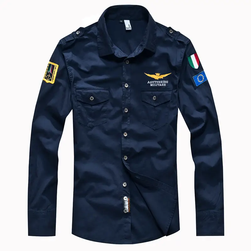 Men Flight Long Sleeve Casual Shirt Navy Plus Size