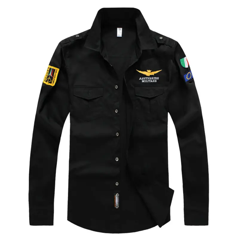 Men Flight Long Sleeve Casual Shirt Navy Plus Size