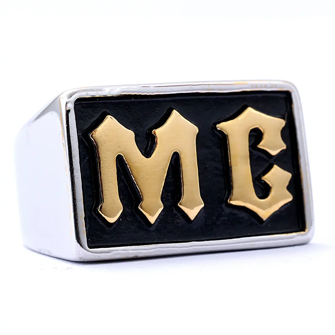 Stainless Steel MC Drop Ring Retro Women Gold