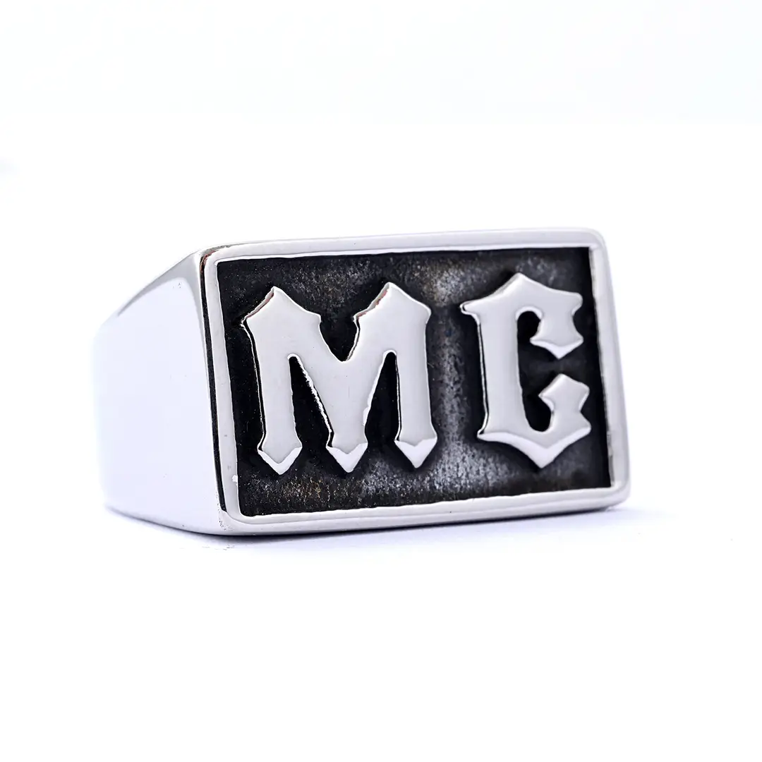 Stainless Steel MC Drop Ring Retro Women Gold