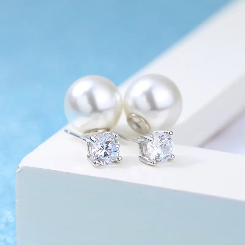 Silver Plated Earrings with Imit Pearl & Zircon for Women
