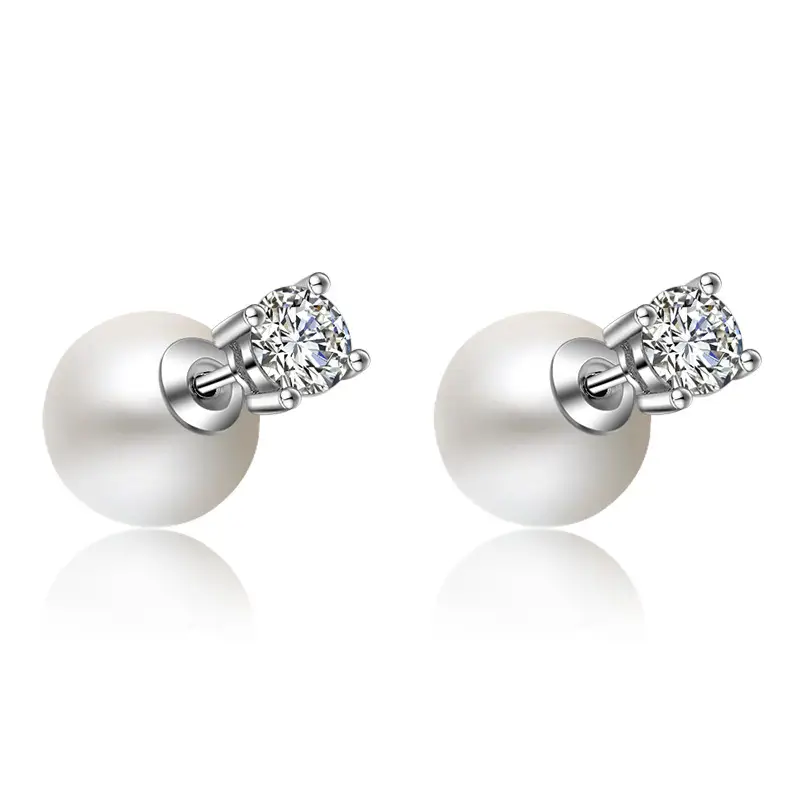 Silver Plated Earrings with Imit Pearl & Zircon for Women