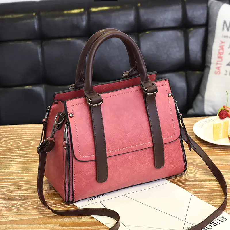 Women's Orange Boston Handbag with Shoulder Strap
