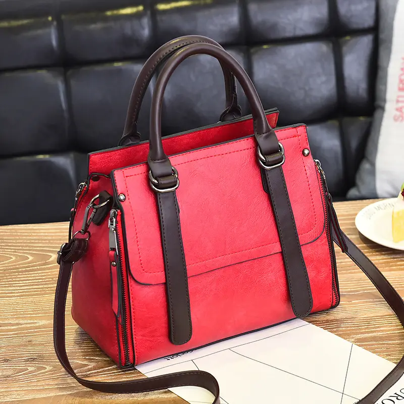 Women's Orange Boston Handbag with Shoulder Strap