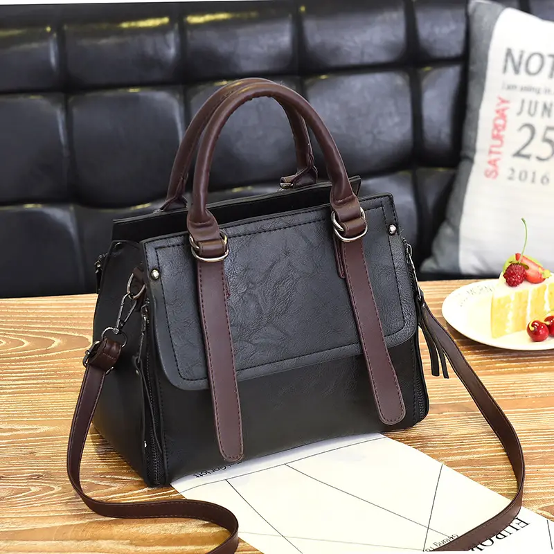 Women's Orange Boston Handbag with Shoulder Strap