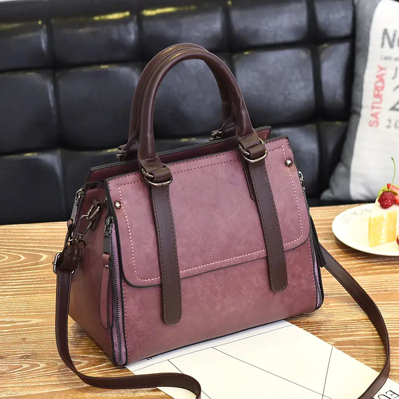 Women's Orange Boston Handbag with Shoulder Strap