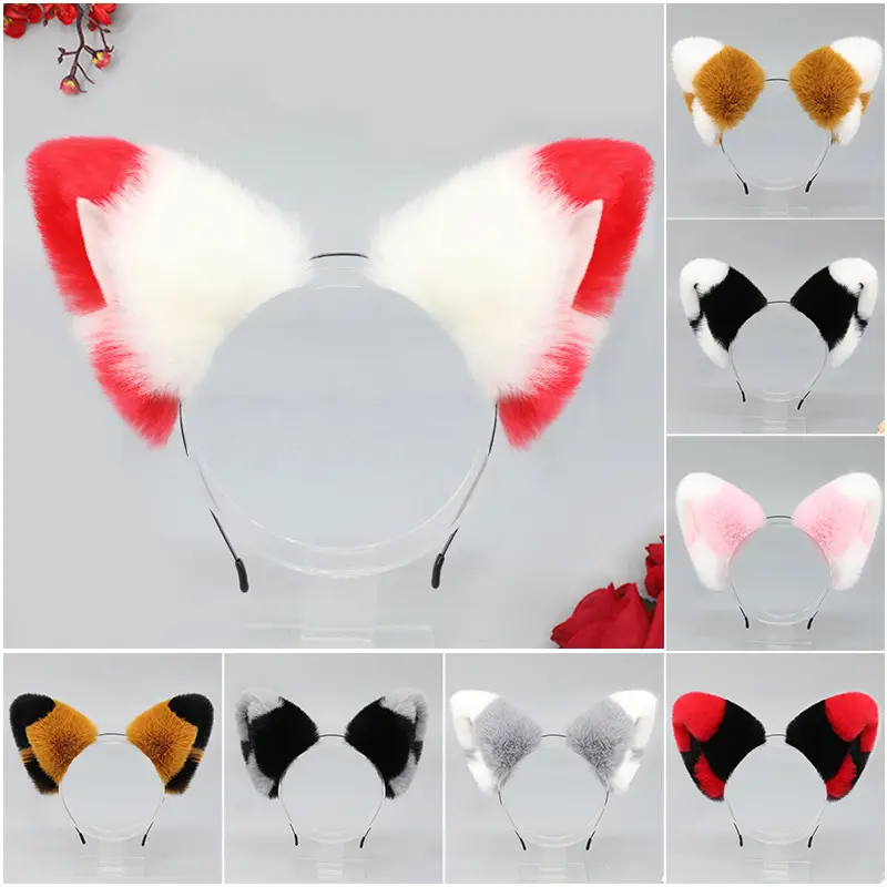 Fox Ears Headband Brown White Faux Fur Adjustable