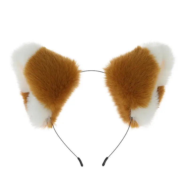 Fox Ears Headband Brown White Faux Fur Adjustable