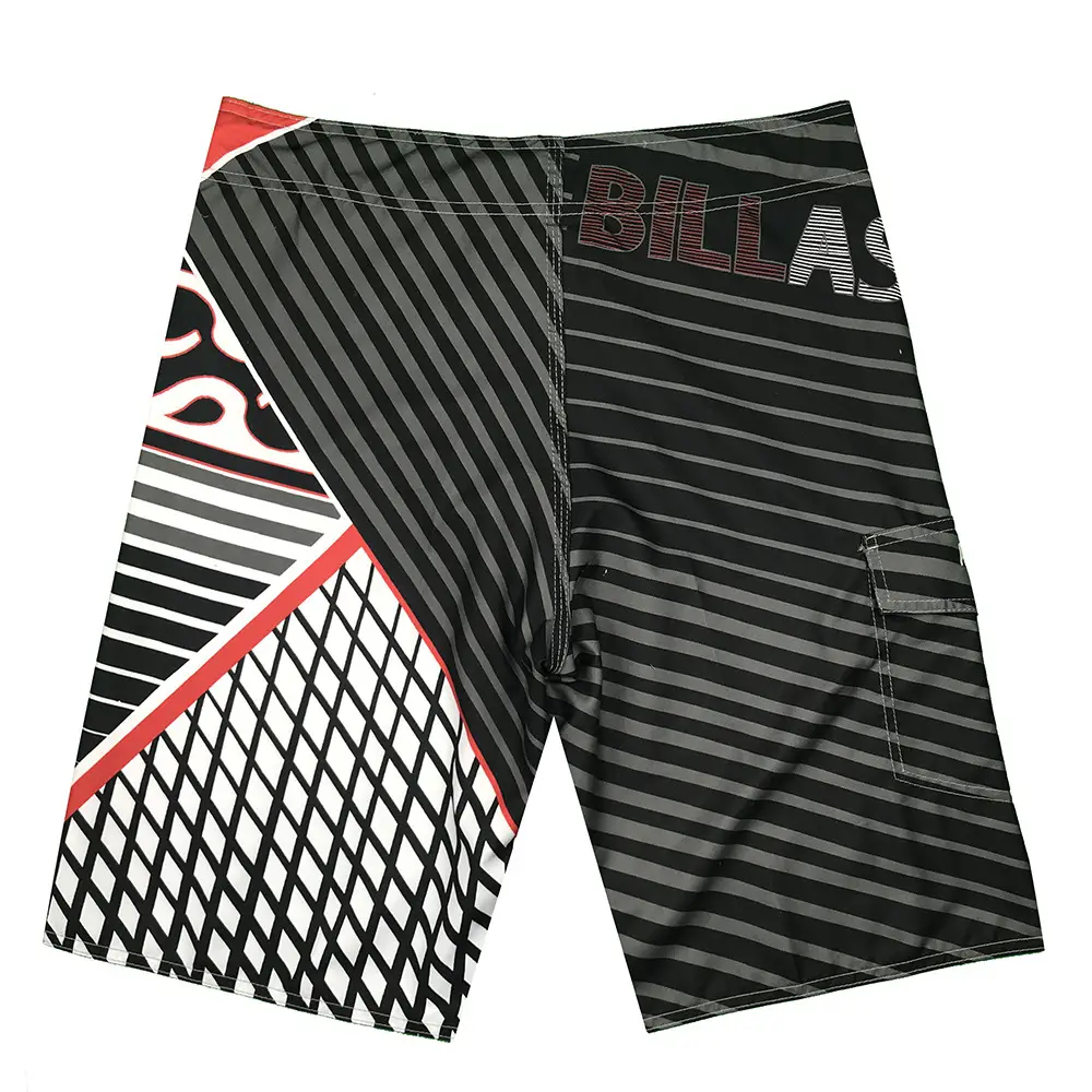 Men Striped Quick-Dry Beach Shorts Black White Red