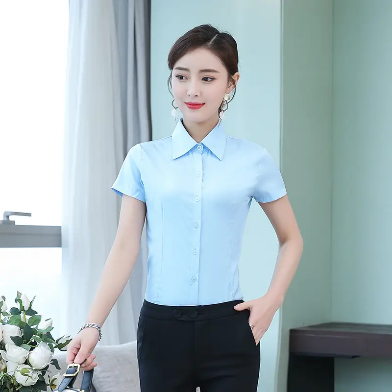 Women White Slim Fit Office Shirt Long & Short Sleeve Plus Size