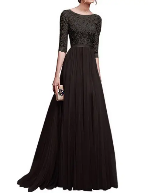 Chiffon Evening Gowns with Lace Bodice, Navy, Mauve, Black, Red