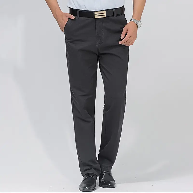 Men Thickened Khaki Cotton Pants High Waist Autumn Casual