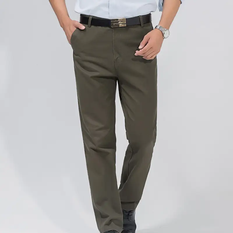 Men Thickened Khaki Cotton Pants High Waist Autumn Casual