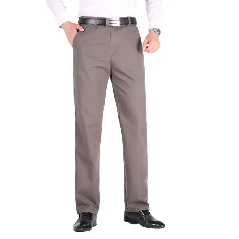 Men Thickened Khaki Cotton Pants High Waist Autumn Casual