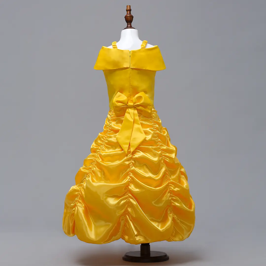 Yellow Princess Dress for Girls 3-8 Years Satin Ruffled