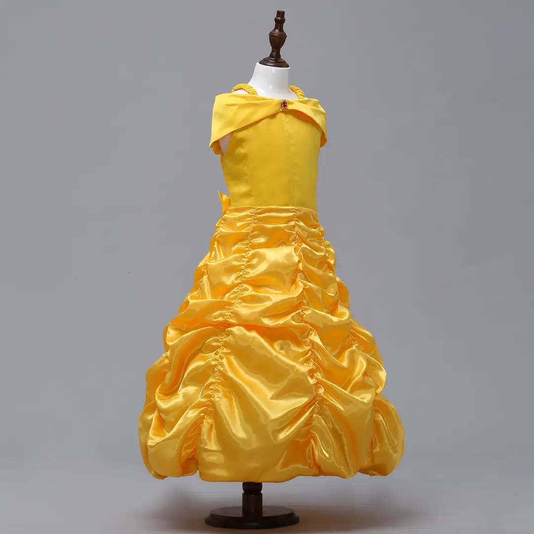 Yellow Princess Dress for Girls 3-8 Years Satin Ruffled