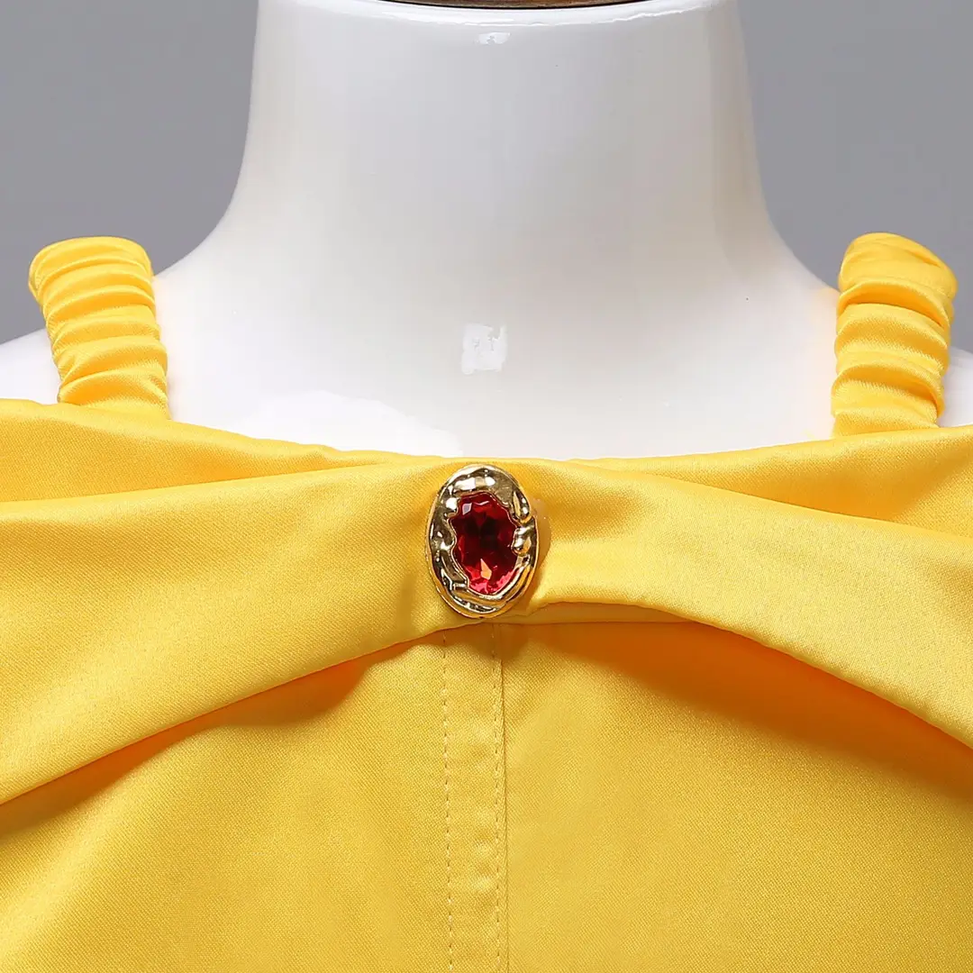 Yellow Princess Dress for Girls 3-8 Years Satin Ruffled