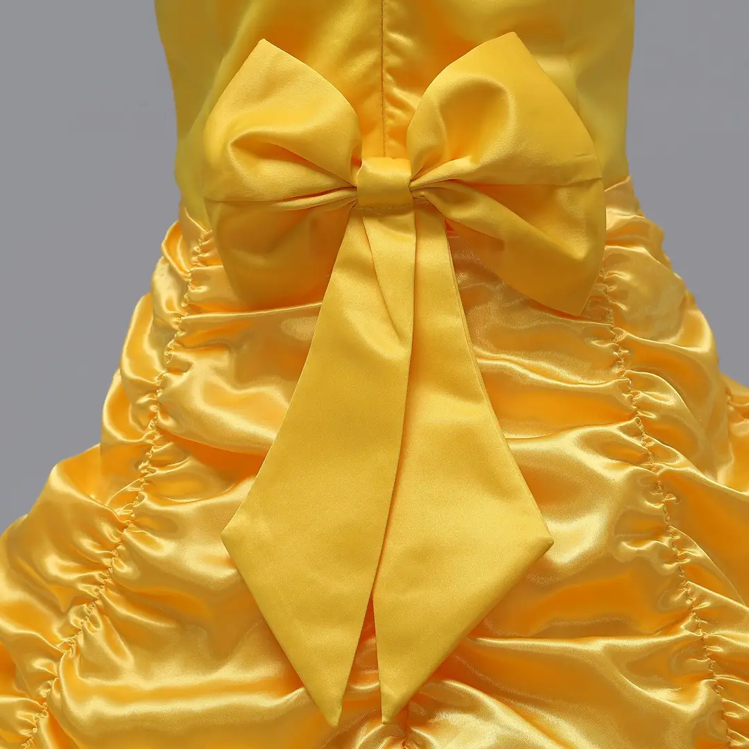 Yellow Princess Dress for Girls 3-8 Years Satin Ruffled