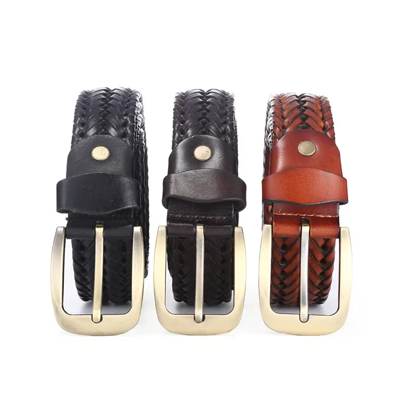 Woven Leather Belt for Men Women Vintage Punk Style