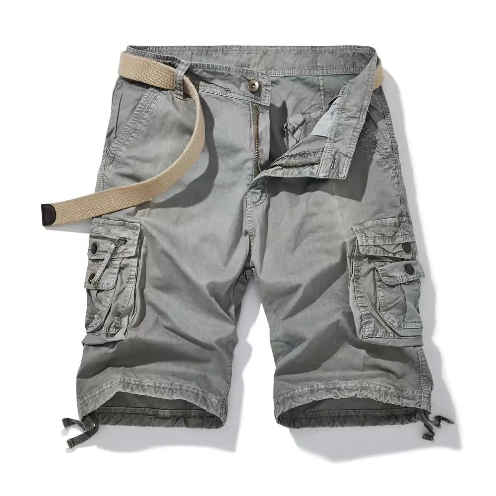Men Blue Cargo Shorts with Pockets and Belt