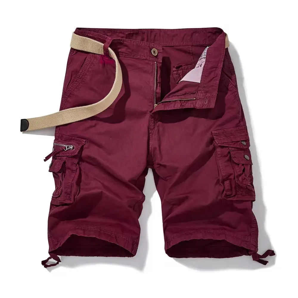 Men Blue Cargo Shorts with Pockets and Belt
